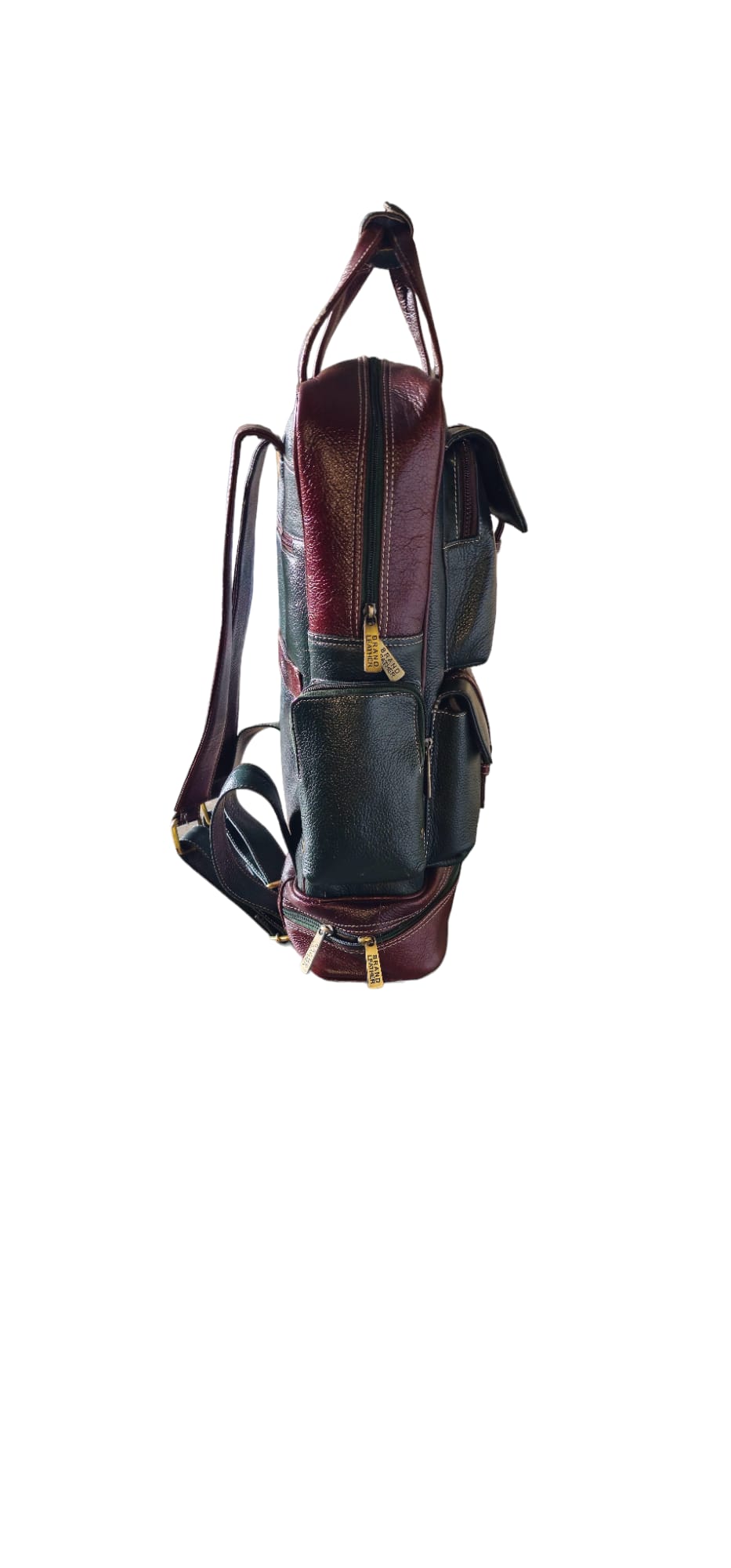 Royal Saro Unisex Leather Backpack - Green/Brown, Large