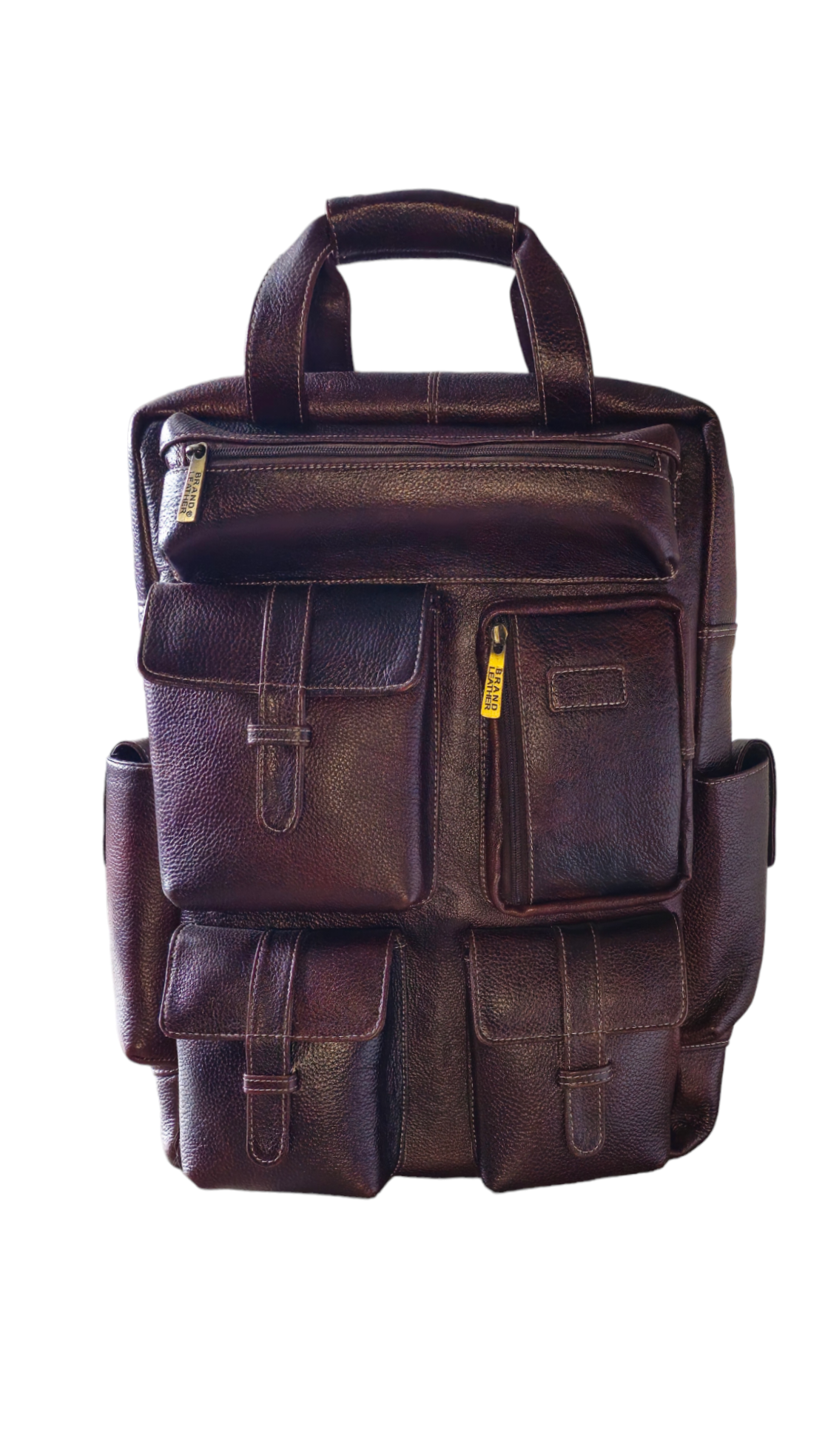Royal Saro Unisex Leather Backpack -Dark Brown - Large