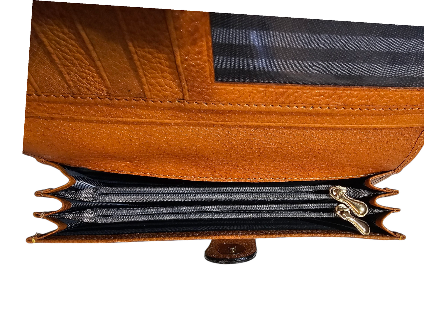 Royal Saro Leather Women's Wallet - Magnetic Closure, Orange/Black, Medium